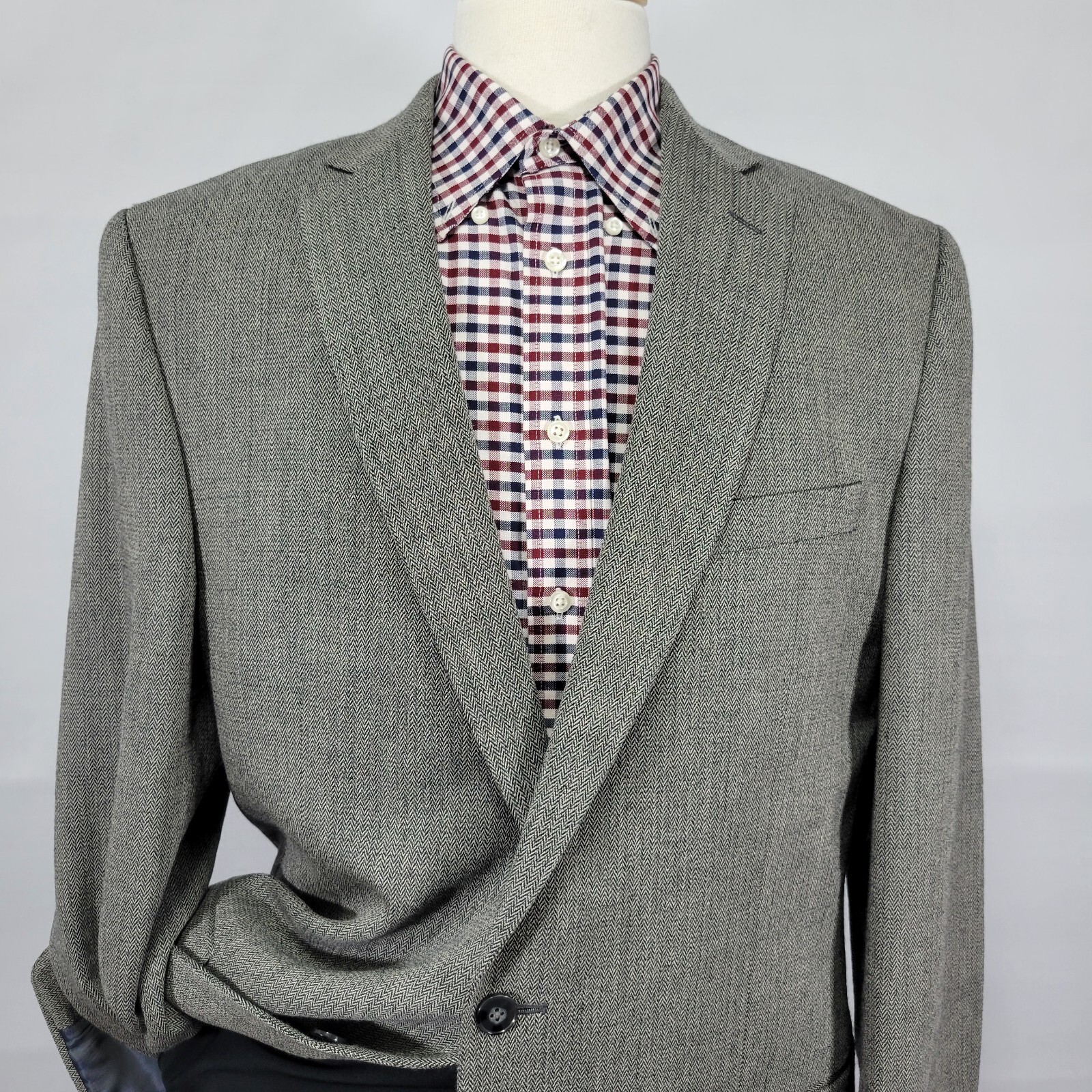 Calvin Klein Men's Sport Coat Blazer Two Button Gray Herringbone Wool Size 44XL thumbnail 2