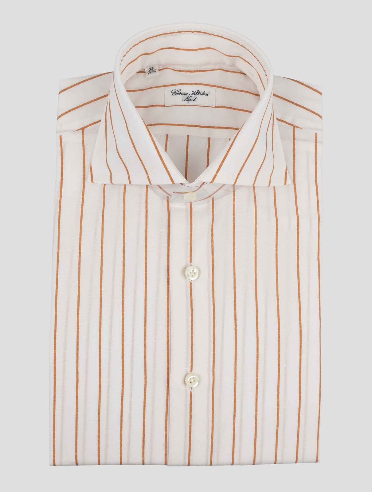 НОВАЯ БЕЛО-КОРИЧНЕВАЯ ЛЬНЯНАЯ РУБАШКА ИЗ ХЛОПКА CESARE ATTOLINI US 16 - EU 41 ASHZ73