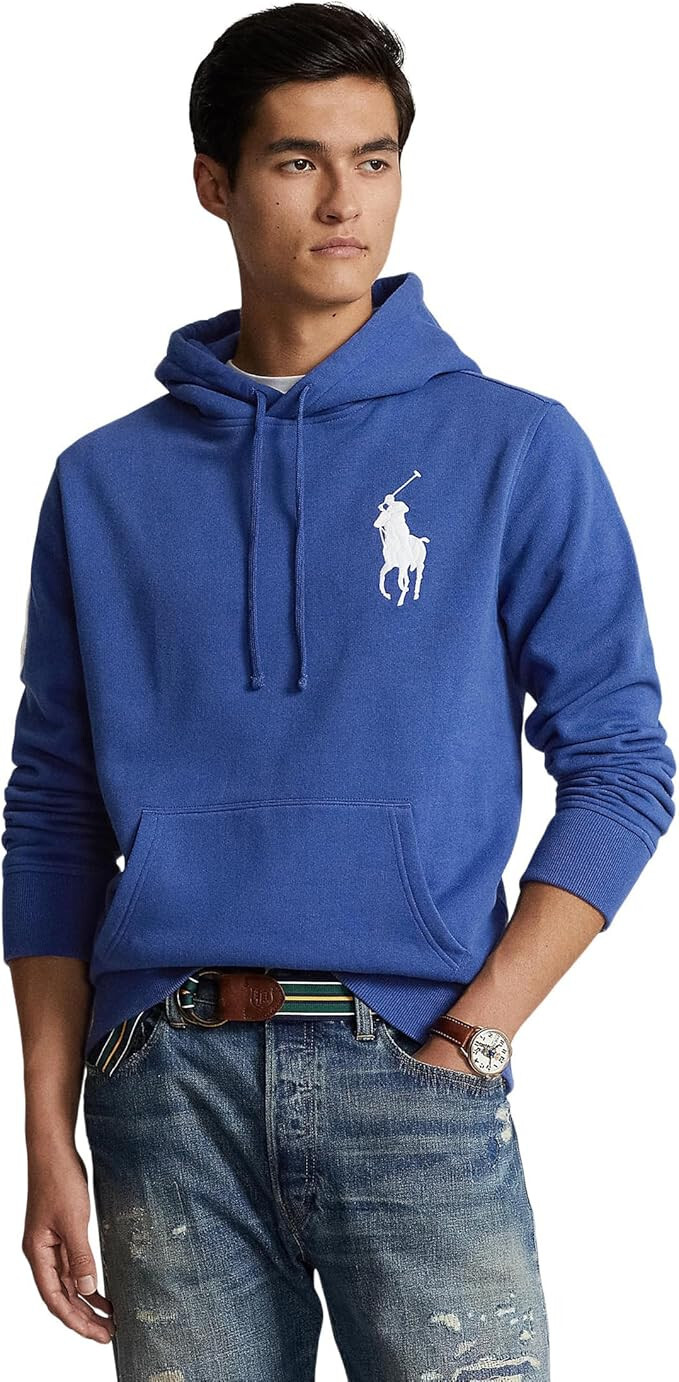 $168 POLO RALPH LAUREN Felpa con Cappuccio Uomo Big Pony in Pile Beach Royal Medium