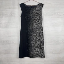 Lafayette 148 Sheath Dress Size 8 Black White Speckled Ombre Wool Blend Classy