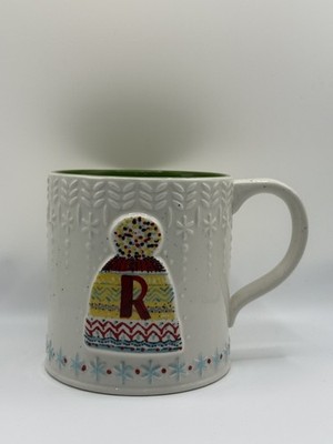Anthropologie Bundled Up Beanie Snow Hat Mug Initial Monogram R 20oz Coffee Cup