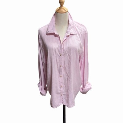 Orvis Pink Linen Blend Long Sleeve Button Down Top Women s XL FLAW