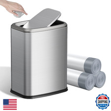 KHMMGK 8L/2.1 Gal Small Bathroom Trash Can with Lid, Swing-Top, Stainless Steel