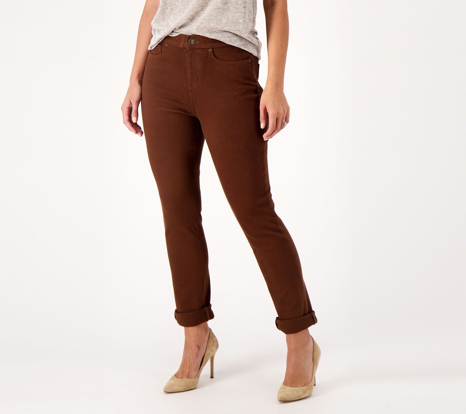 Belle by Kim Gravel Women's Plus Sz Pants 28 Regular Flexibelle Brown A517552