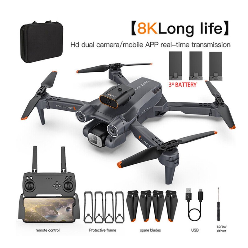 8K HD Drone Dual Camera WIFI FPV  Foldable 3 Batteries Selfie RC Quadcopter