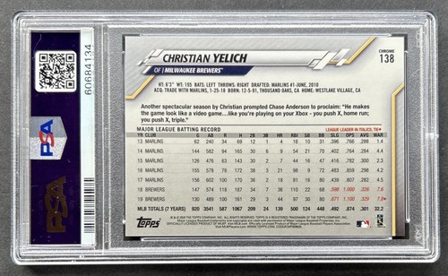 Christian Yelich 2020 Topps Chrome IMAGE VARIATION SP PSA 10 Gem Mint (#138) - Picture 2 of 2