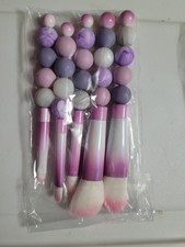 Pink Purple Marble Makeup Brush Set, 7pc, Synthetic Fiber, Round Angled