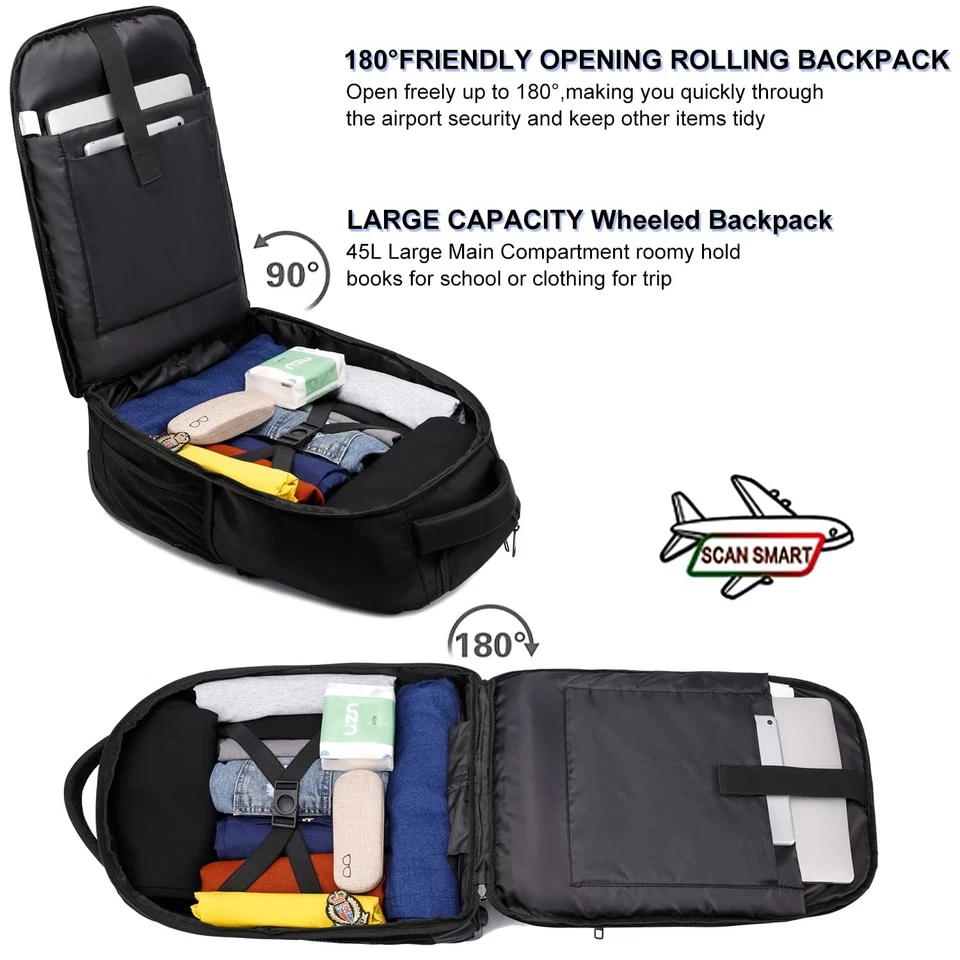 Laptop Trolley Rucksack Business Rolling 17 Zoll Laptop Rucksack mit Rädern H... - Bild 3 von 4