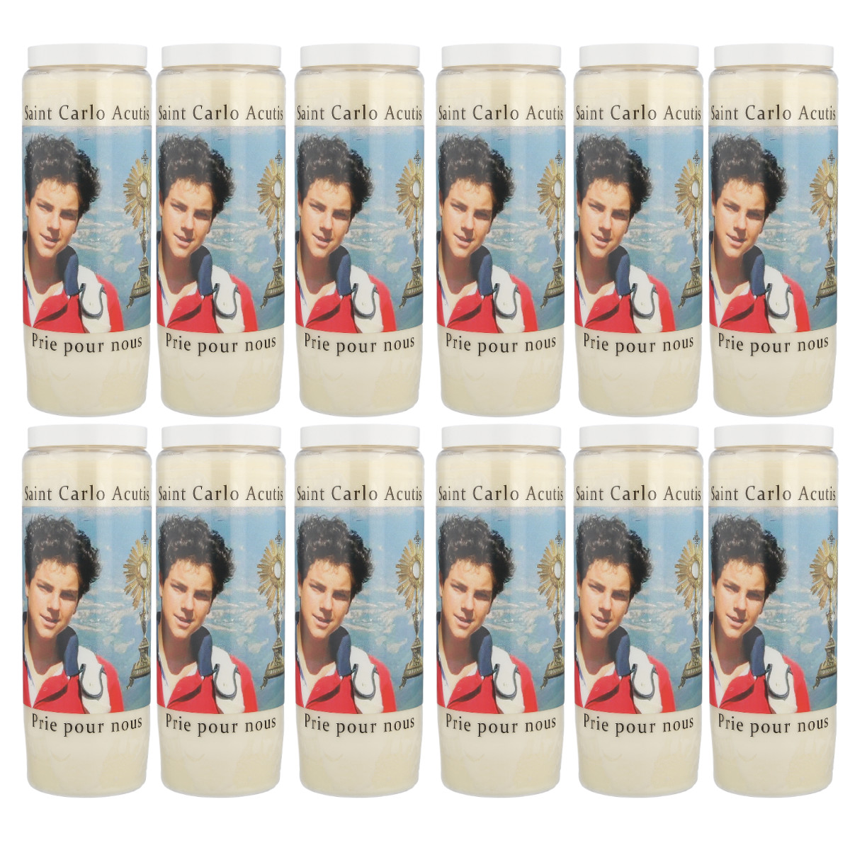Bougie neuvaine Saint Carlo Acutis veilleuse chrétienne 9 jours lot de 12