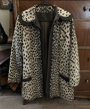 Vintage 50s 60s Fur Coat Cheetah Print Womens Medium Mod Collar Pockets Lined