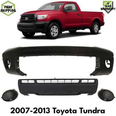 Front Bumper Cover Primed Plastic & Fog Lights Cover For 2007-2013 Toyota Tundra