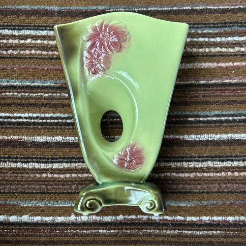 Hull Pottery   Vase Chartreuse Pink Mid Century Art Pottery VINTAGE #72