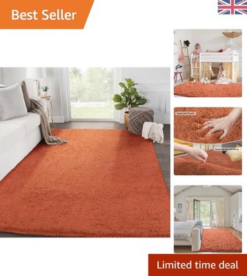 Kompakter orange flauschiger Teppich für Schlafzimmer & Büro - stilvoll & pflegeleicht