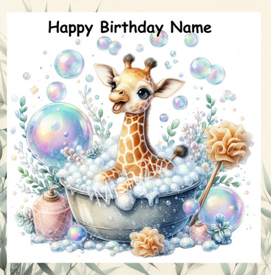 Personalisierte GIRAFFE Grußkarte BADEZEIT Blasen Spaß Zeit Bad Seife Geburtstag