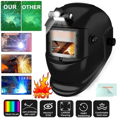 TRQWH Solar True Color Auto Darkening Welding Helmet w/Light - TIG MIG ARC Protection