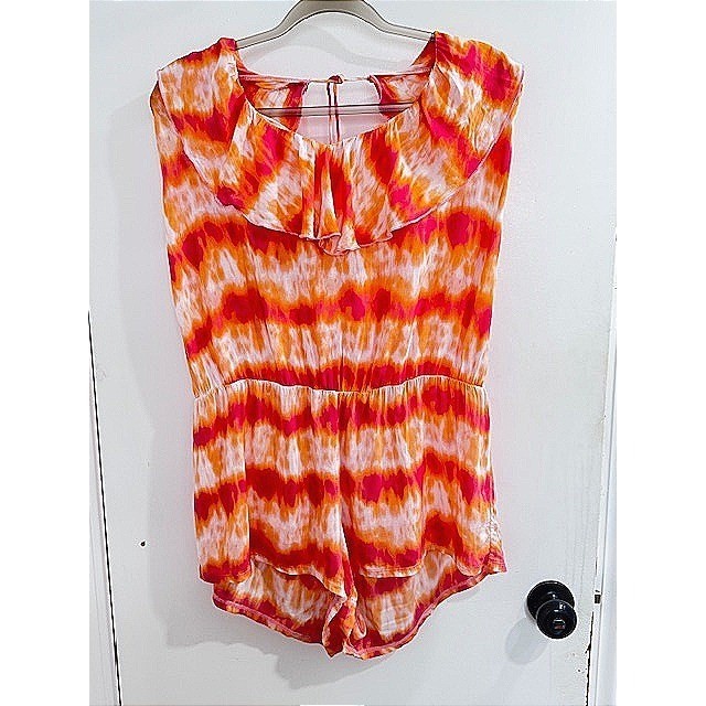 Victoria's Secret Beach Sexy Tie Dye Halter Ruffle Swim Cover Up Romper Pink L