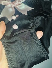 Blac Satin Frilly Knickers Lace Trim Bow Detail buttons detail size 2XL 14-16-18