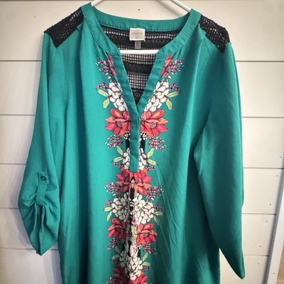 CUPIO Green Dress XL Floral Print  Shirt Dress Beach Coverup Boho