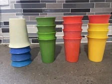VTG Mixed Tupperware Tumbler Cups Lot Of 15 Multicolor Sizes 109