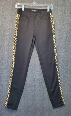 Judy Blue Jeans Womens 0/24 (25x28) Black Leopard Side Panels Skinny Denim EUC 