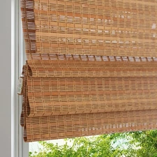 Cordless Wood Window Blinds, Bamboo Sheer Light Filtering Woven Roman Shades,...