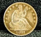 1851 O Seated Liberty Half Dollar Fine on Grade Scarce Date Absolutely Genuine
