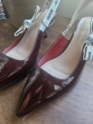 Christian Dior Burgundy Patent Leather J'aDior Slingback Pumps EU 41 US 10 - Imagen 6 de 15