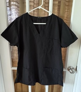 JUST LOVE - LADIES' BLACK 2-PIECE PANTS/TOP 6 POCKET MEDICAL SCRUBS SIZE LARGE