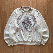 Vintage 90  s Woman  s Blair Pullover Collared Floral Crewneck Size L 