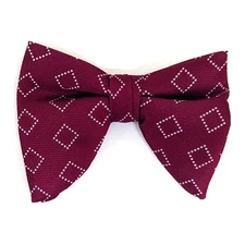 1970s Vintage Burgundy Geometric Bow Tie Oversized Large Butterfly Clip On