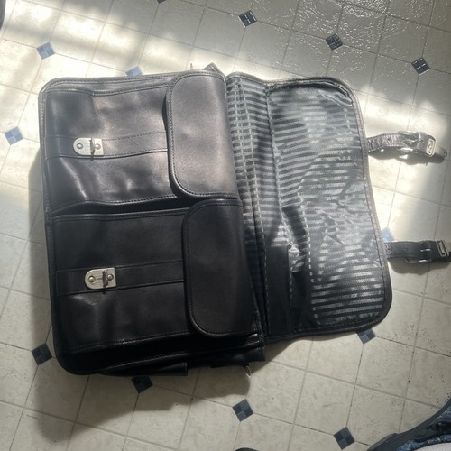 Vintage SCHLESINGER BLACK LEATHER BRIEFCASE With Shoulder Strap 17” X 12” Inches - Picture 3 of 4