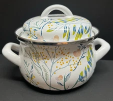 Crofton 1 Qt Enameled Steel Pot Floral w/ Lid Double Handles 4 Cup Cookware Cute