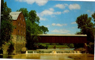 Vtg Postcard Bollinger Mill Covered Bridge Burfordville MO 1960s