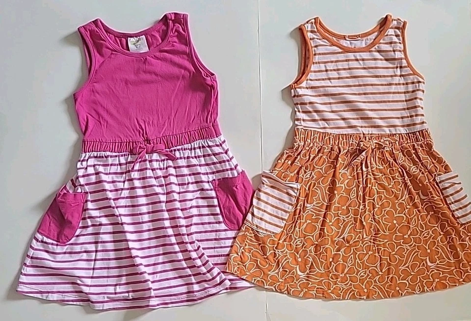 Crazy 8 Niñas Vestidos Pequeños 5/6 Sin Mangas Lote 2 Rayas Floral Rosa Naranja  Foto 2 de 4