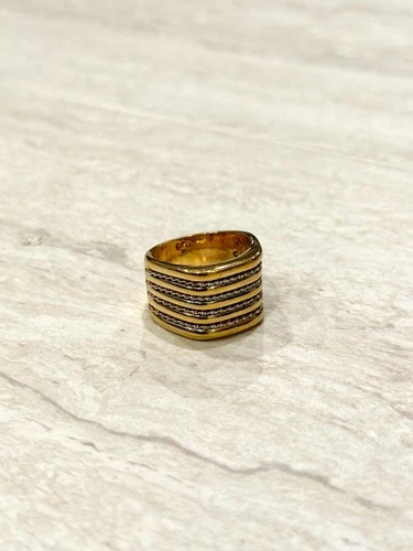 VTG Gold Tone Ring Size 9 Two Tone Band 925 Silver Ribbed Statement Estate Large