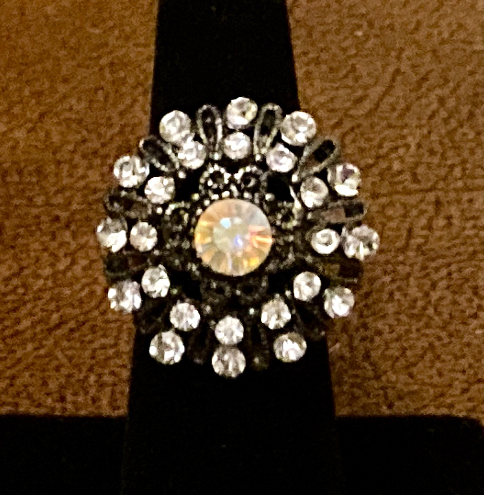 Vintage Rhinestone Statement Ring AB Starburst  S… - image 2
