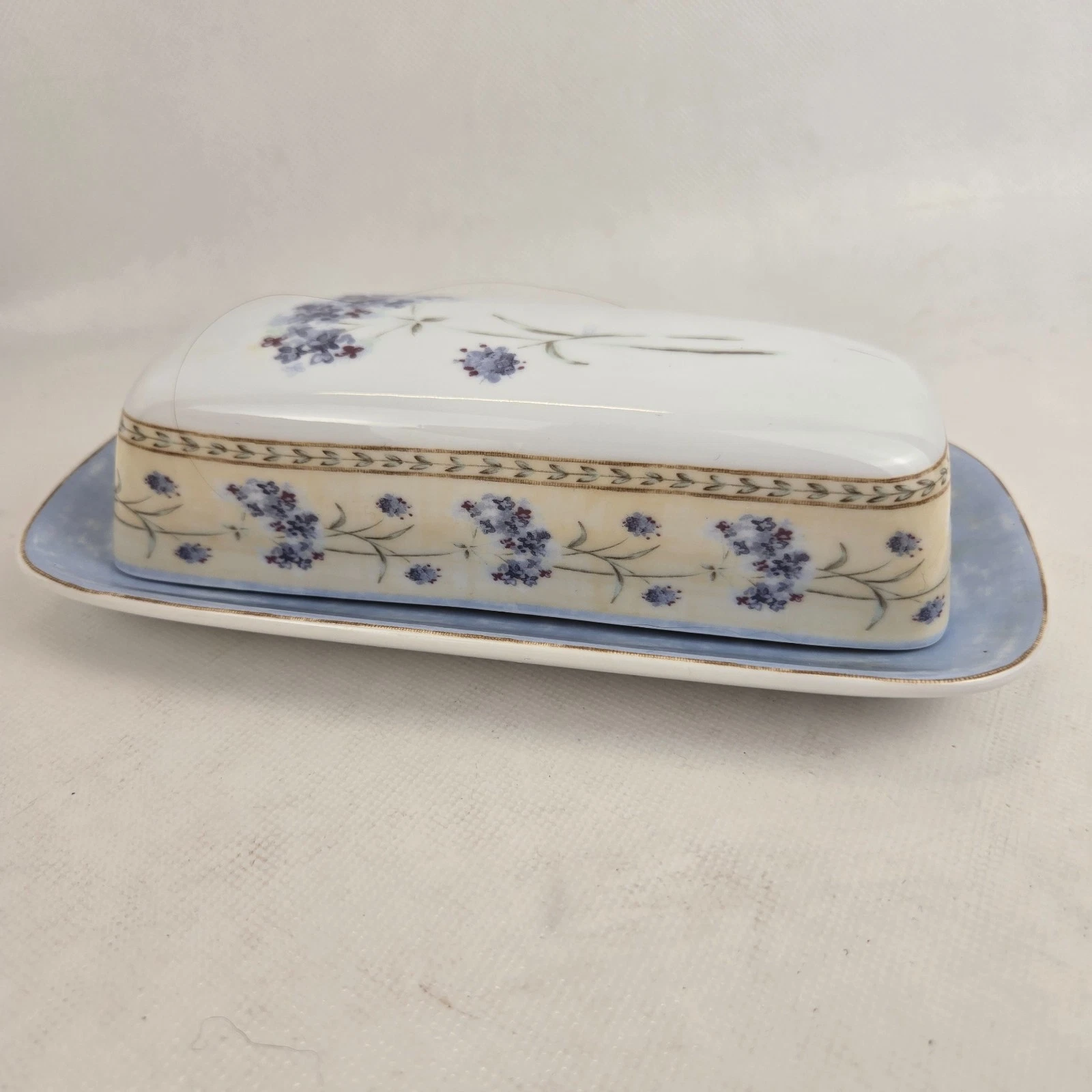 Vtg Enchanted Garden Fine China Butter Dish Heritage Mint Ltd Covered New w/ Box