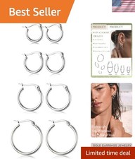 Elegant 4 Pairs of Stainless Steel Huggie Hoop Earrings Set for Women, 10MM-20MM