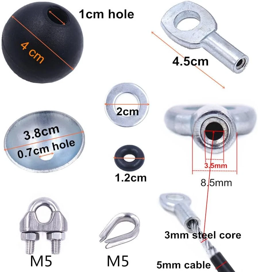 Gym Machine Cable Ball Stopper Interface Port Components for 5mm 6mm Wire