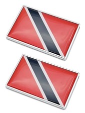 2 Pcs 3D Trinidad Trinidadians Flag Metal Car Stickers - Chrome Decals - 2.3x1.6