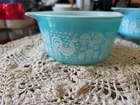 Vintage Pyrex #473 Turquoise Blue Amish Butterprint 1 QT Casserole Dish No Lid