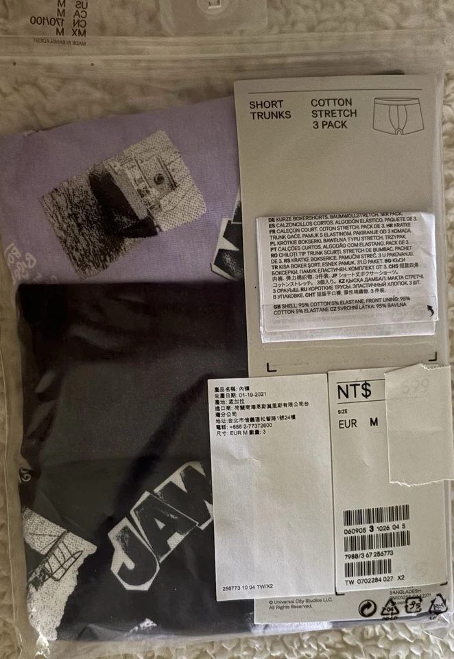 JAWS (película) - Paquete de 3 calzoncillos boxer elásticos de algodón para hombre, talla M Foto 3 de 4