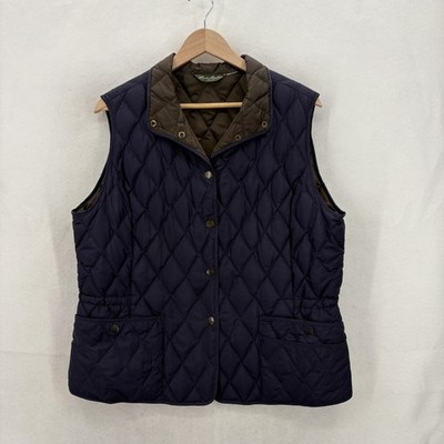 Eddie Bauer Goose Down Vest Womens Large Blue Quilted Puffer Snap Outdoor EB 550