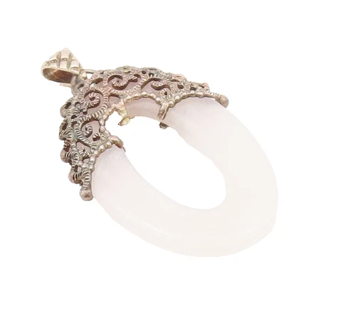 925 Sterling Silver Vintage Pendant Swirly Rope Carved Gemstone Ring  PT24315