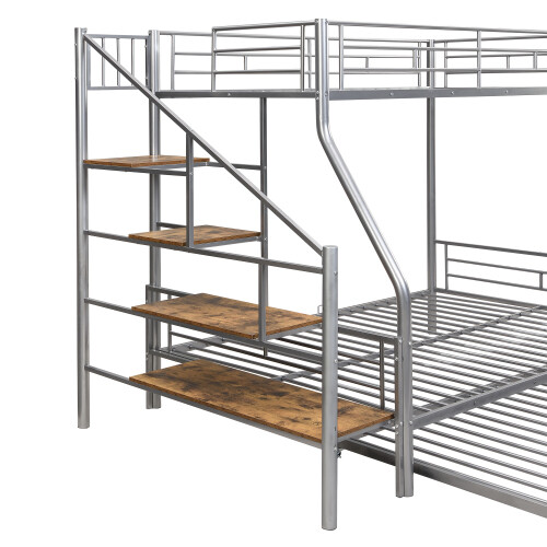 Twin Over Full Bunk Bed with Trundle and Storage Staircases Metal Loft ...