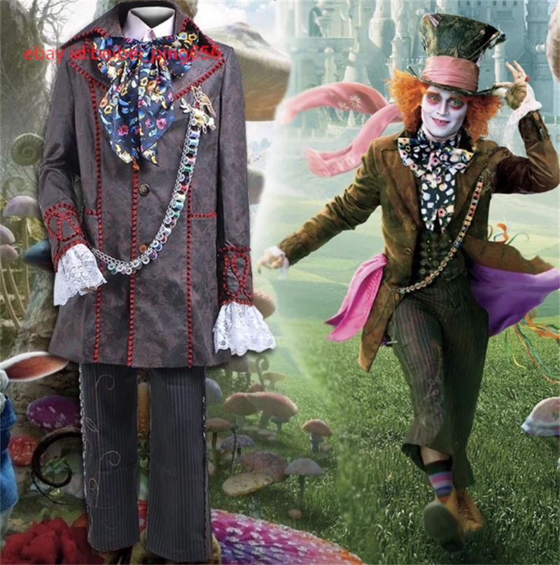 Costume Giacca Cosplay Alice In Wonderland Johnny Depp Cappellaio Matto Set  Comp