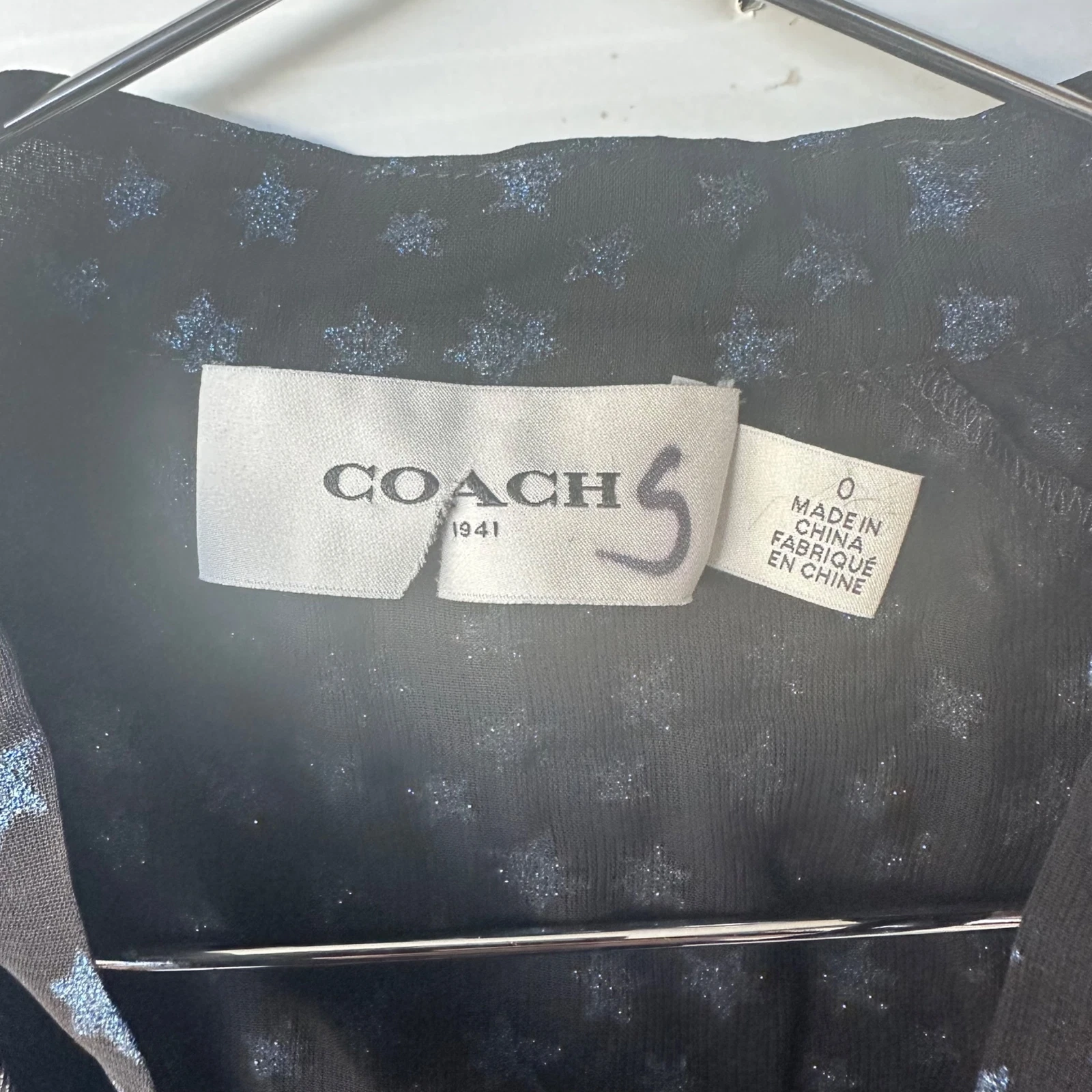 ⭐Vestito Gilet Coach Stampa Stella Nero Blu Seta Lunghezza Media Glitterato Taglia 0⭐