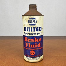 Vintage NAPA United Super Heavy Duty Brake Fluid Can Nearly Full MADE IN USA