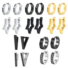 Punk Mens Womens Viking Runes Stainless Steel Geometry Huggie Hoop Earrings Stud