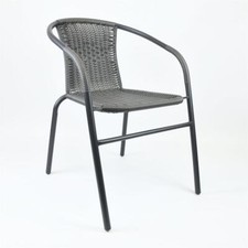 Bistrostuhl Poly-Rattan grau Rahmen schwarz Stapelstuhl Balkonstuhl Garten-Stuhl